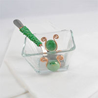 Condiment dish with beaded spoon small 