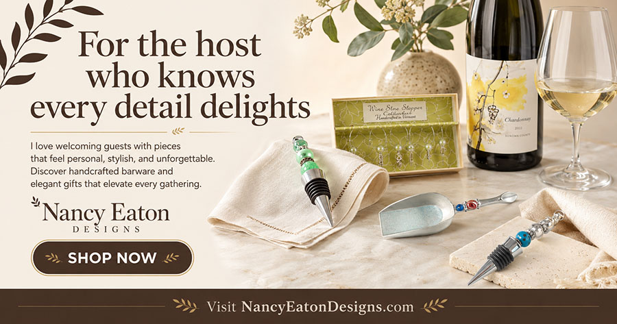 Nancy Eaton Designs Famous Barware - Beaded Wine Stoppers, Ice Scoops, and Wine Charms Collection